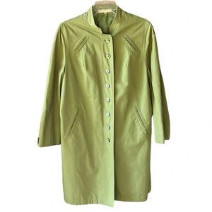 Vintage Misty Harbor Sz 16P Light Green Button Down Trench Coat Long Line